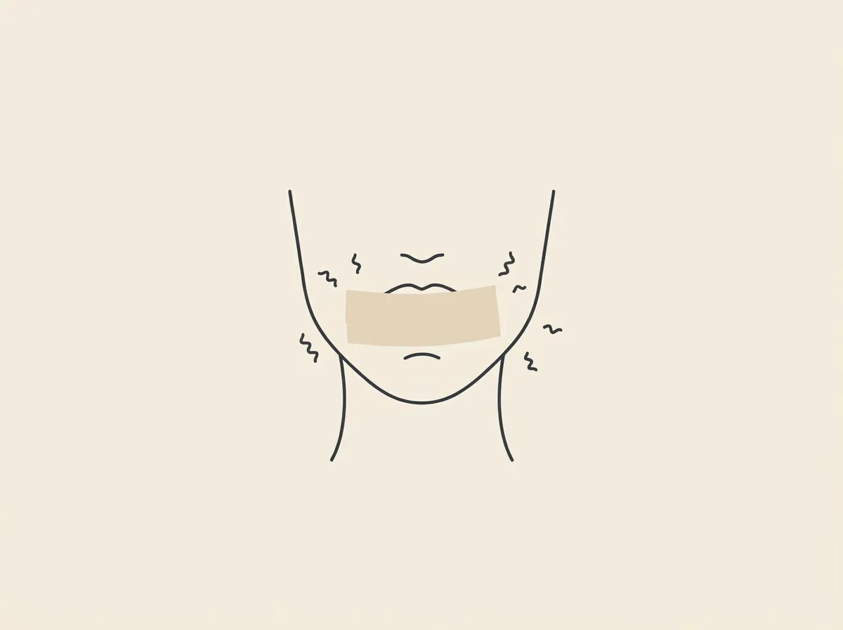 全面粘着のテープが唇を圧迫しているイラスト